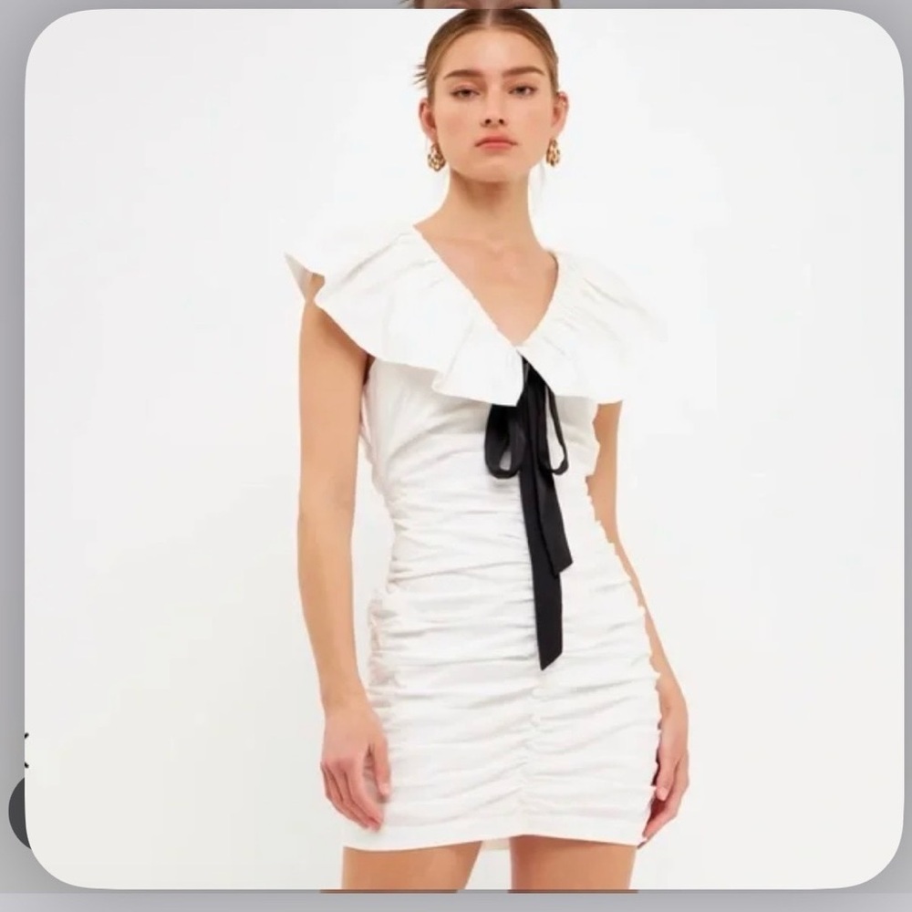 Endless Rose White Ruffle Collar Mini Dress Feminine Chic Statement Party Dres